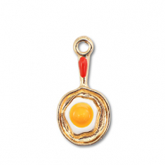 Metall Anh&auml;nger Enamel Pfanne mit Ei Gold-white-yellow