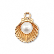 Metall Anh&auml;nger Enamel Muschel mit Perle Gold-white