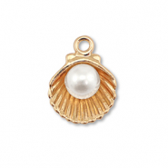 Metall Anh&auml;nger Enamel Muschel mit Perle Gold-white