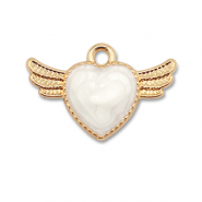 Metall Anh&auml;nger Enamel Herz mit Fl&uuml;gel Gold-white