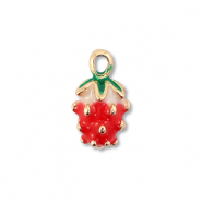 Metall Anh&auml;nger Enamel Erdbeere Gold-red-green