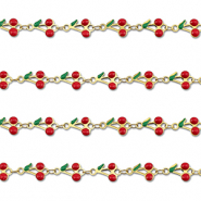 Stainless Steel - Rostfrei Stahl Schmuckzubeh&ouml;r Gliederkette Kirschen Gold-red-green
