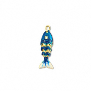Eco-brass&reg; (nachaltiges Messing) Anh&auml;nger Fisch Gold-dark blue-white