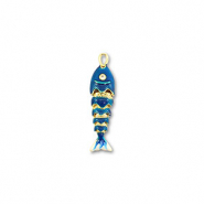 Eco-brass&reg; (nachaltiges Messing) Anh&auml;nger Fisch Gold-dark blue-white