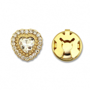 Eco-brass&reg; (nachaltiges Messing) Knopfabdeckung Zirkonia Herz Gold-crystal