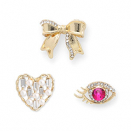 Anstecker Auge / Herz / Schleife Gold-dark pink-white