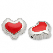 Stainless Steel - Rostfrei Stahl Perlen Herz Silver-red