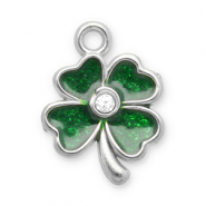 Stainless Steel - Rostfrei Stahl Anh&auml;nger Gl&uuml;cksklee Silver-dark green