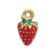 Stainless Steel - Rostfrei Stahl Anh&auml;nger Erdbeere Gold-red-green