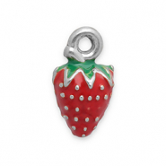 Stainless Steel - Rostfrei Stahl Anh&auml;nger Erdbeere Silver-red-green