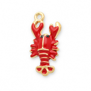 Stainless Steel - Rostfrei Stahl Anh&auml;nger Krebs Gold-red-black