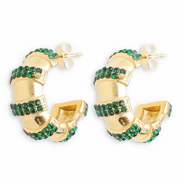 Ohrringe aus Stainless Steel - Rostfreiem Stahl Ohrstecker mit Strass Gold-dark green
