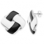 Ohrringe aus Stainless Steel - Rostfreiem Stahl Ohrstecker Viereck Silver-black-white