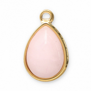 Stainless Steel - Rostfrei Stahl Anh&auml;nger Naturstein Tropfenform Gold-pink