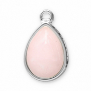 Stainless Steel - Rostfrei Stahl Anh&auml;nger Naturstein Tropfenform Silver-pink