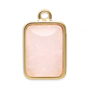 Stainless Steel - Rostfrei Stahl Anh&auml;nger Naturstein Rechteck Gold-pink