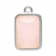 Stainless Steel - Rostfrei Stahl Anh&auml;nger Naturstein Rechteck Silver-pink