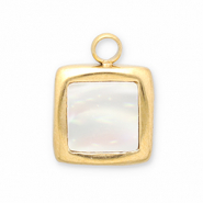 Stainless Steel - Rostfrei Stahl Anh&auml;nger Muschel Viereck Gold-white