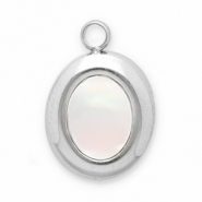 Stainless Steel - Rostfrei Stahl Anh&auml;nger Muschel Oval Silver-white