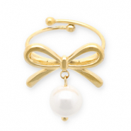 Ringe aus Stainless Steel - Rostfreiem Stahl Schleife mit Perlen Gold-white