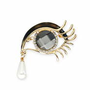 Statement Broschen mit &Ouml;se Auge mit Perlentr&auml;ne Gold-black-white-transparent