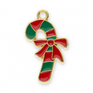 Stainless Steel - Rostfrei Stahl Anh&auml;nger Zuckerstange mit Schleife Gold-red-green