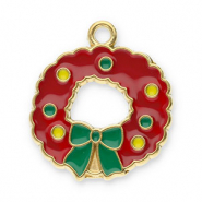 Stainless Steel - Rostfrei Stahl Anh&auml;nger Weihnachtskranz Gold-red-green-yellow