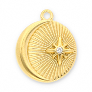 Stainless Steel - Rostfrei Stahl Anhänger Mond und Stern mit Strass Gold-transparent
