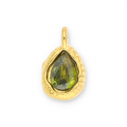 Stainless Steel - Rostfrei Stahl Anhänger Tropfenform mit Facet Gold-olive green
