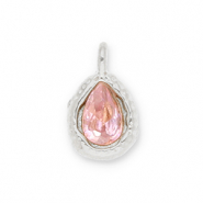 Stainless Steel - Rostfrei Stahl Anhänger Tropfenform mit Facet Silver-light pink
