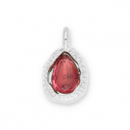 Stainless Steel - Rostfrei Stahl Anhänger Tropfenform mit Facet Silver-dark pink
