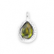 Stainless Steel - Rostfrei Stahl Anhänger Tropfenform mit Facet Silver-olive green