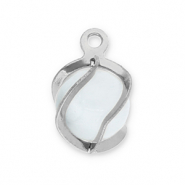 Stainless Steel - Rostfrei Stahl Anhänger Rund Cat's Eye Silver-milky white