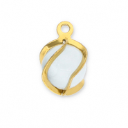 Stainless Steel - Rostfrei Stahl Anhänger Rund Cat's Eye Gold-milky white