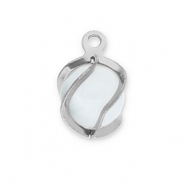 Stainless Steel - Rostfrei Stahl Anhänger Rund Cat's Eye Silver-milky white
