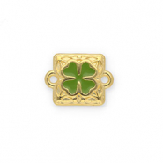 Metall Anh&auml;nger DQ Zwischenst&uuml;ck Viereck mit Gl&uuml;cksklee Gold-green (Nickelfrei)