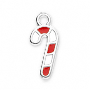 Metall Anhänger DQ Zuckerstange Antik silber-white-red (Nickelfrei)