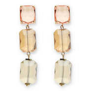 Ohrringe / Ohrstecker aus Kristallglas Rechteck Pink-amber orange-sand beige