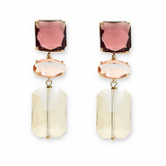 Ohrringe / Ohrstecker aus Kristallglas Viereck-Oval-Rechteck Bordeaux-pink-sand beige