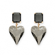 Ohrringe / Ohrstecker aus Kristallglas Rechteck-Herz Dark grey-grey