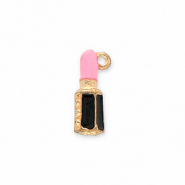 Metall Anhänger Lippenstift Gold-black-pink
