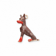 Metall Anhänger Hund Gold-dark brown-red