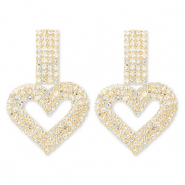 Eco-brass&reg; (nachaltiges Messing) Ohrringe / Ohrstecker mit Strass Herz Gold-crystal