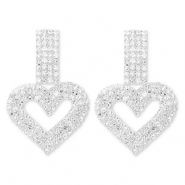 Eco-brass&reg; (nachaltiges Messing) Ohrringe / Ohrstecker mit Strass Herz Silver-crystal
