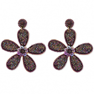 Trendy Ohrringe / Ohrstecker mit Glasperlen Blume Aubergine