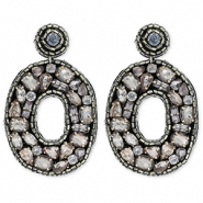 Trendy Ohrringe / Ohrstecker mit Glasperlen Oval Black-silver-light blue
