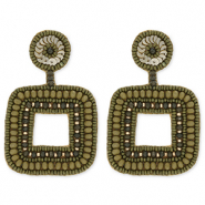 Trendy Ohrringe / Ohrstecker mit Glasperlen Viereck Olive green