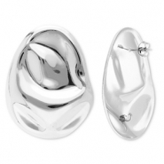 Stainless Steel - Rostfrei Stahl Schmuckzubeh&ouml;r Ohrringe / Ohrstecker Oval mit &Ouml;se Silver