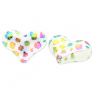Acrylperlen Herz mit Leopard-Print White-brown-black-AB coating