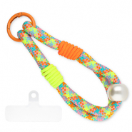 Trendy Segeltau-Handykette inkl. Befestigungs-Patch Neon yellow-neon orange-light pink-blue-ivory white